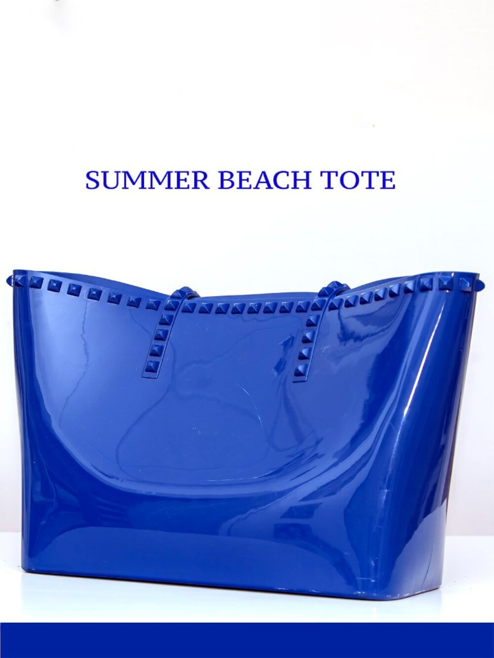 CARMEN SOL JELLY BAG BEACH  ROYAL BLUE DOUBLE STRAPS STUDDED PVC WATERPROOF